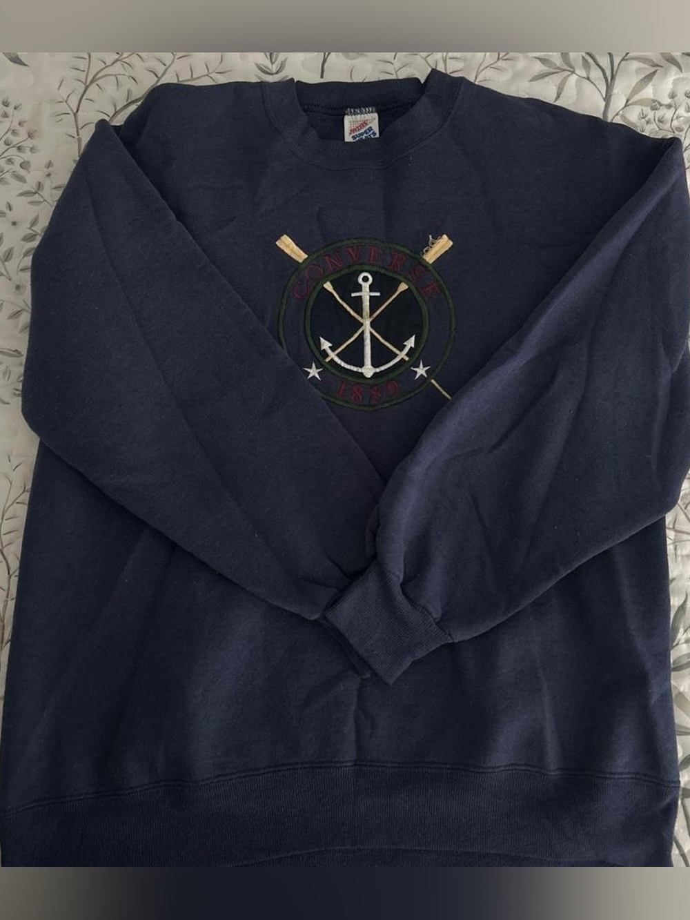 Jerzees Navy Vintage Converse Crewneck Sweatshirt with Nautical Anchor Emblem